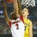 Michigan freshman Mitch McGary blocks a shot by Louisville junior Russ Smith in the first half against Louisville at the Georgia Dome during the national championship game in Atlanta on Monday, April 8, 2013. Melanie Maxwell I AnnArbor.com